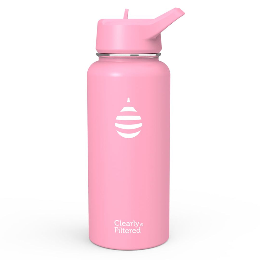 Clearly Filtered Water Bottle | Removes 220+ Contaminants, Double-Wall Insulated Stainless Steel, BPA/BPS Free, Phthalate Free, Filters Flouride Lead Chlorine (32oz, Crimson)