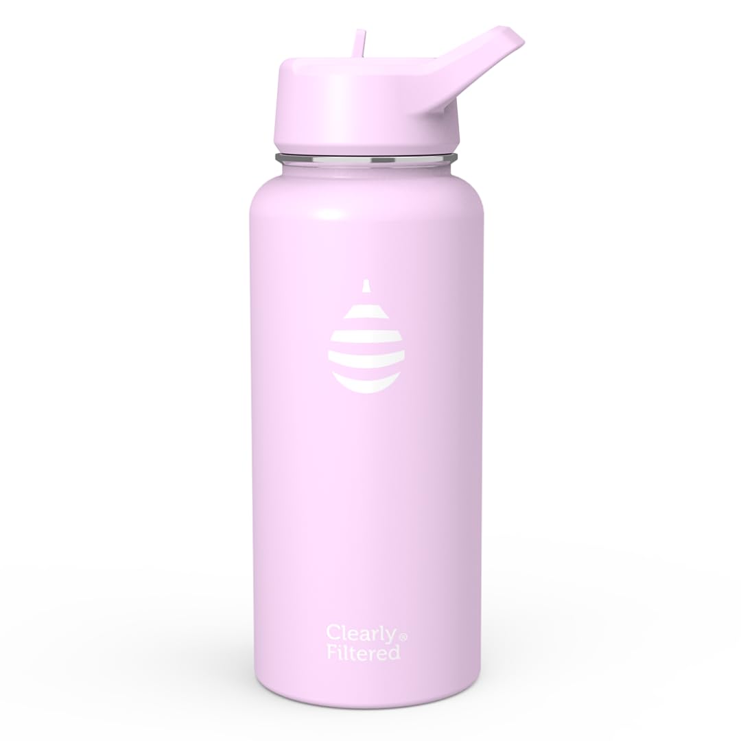 Clearly Filtered Water Bottle | Removes 220+ Contaminants, Double-Wall Insulated Stainless Steel, BPA/BPS Free, Phthalate Free, Filters Flouride Lead Chlorine (32oz, Crimson)