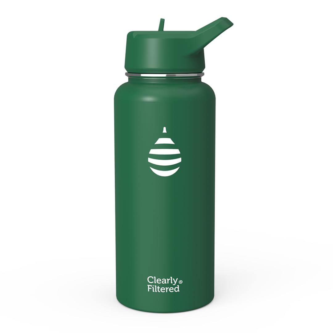 Clearly Filtered Water Bottle | Removes 220+ Contaminants, Double-Wall Insulated Stainless Steel, BPA/BPS Free, Phthalate Free, Filters Flouride Lead Chlorine (32oz, Crimson)