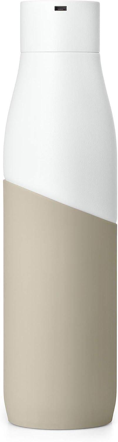 LARQ Bottle Movement PureVis 32 oz - Lightweight Self-Cleaning and Non-Insulated Stainless Steel Water Bottle with UV Water Purifier, 1-Year Warranty, White/Dune