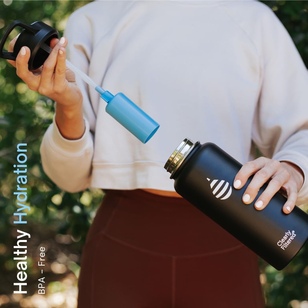 Clearly Filtered Water Bottle | Removes 220+ Contaminants, Double-Wall Insulated Stainless Steel, BPA/BPS Free, Phthalate Free, Filters Flouride Lead Chlorine (32oz, Crimson)