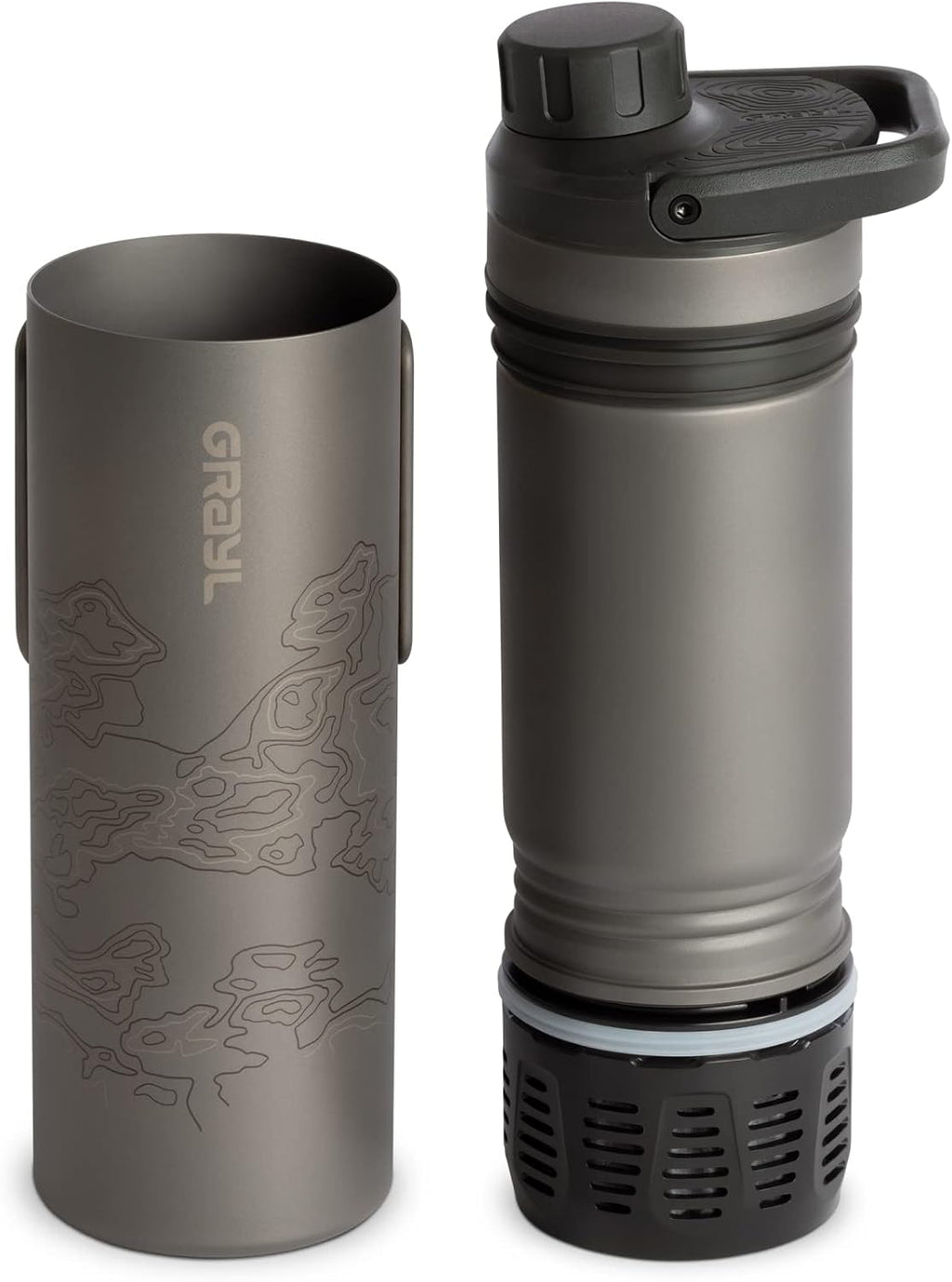GRAYL UltraPress Titanium 16.9 oz Water Purifier & Filter Bottle for Hiking, Backpacking, Survival, Bushcraft, Travel (Covert Black)