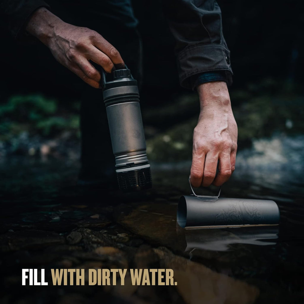 GRAYL UltraPress Titanium 16.9 oz Water Purifier & Filter Bottle for Hiking, Backpacking, Survival, Bushcraft, Travel (Covert Black)