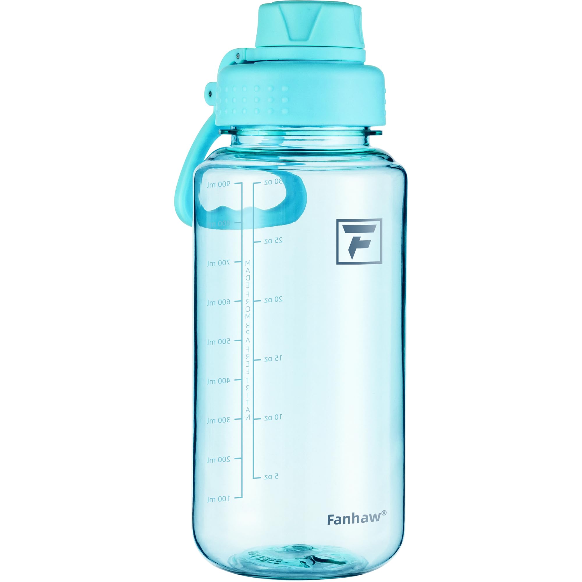 Fanhaw 32 oz Clear Water Bottle with Fast-Flow Spout Lid, BPA-Free Tritan, Wide Mouth, Leakproof, Reusable Bottle for Gym, School, Office, Travel (Clear&Black)