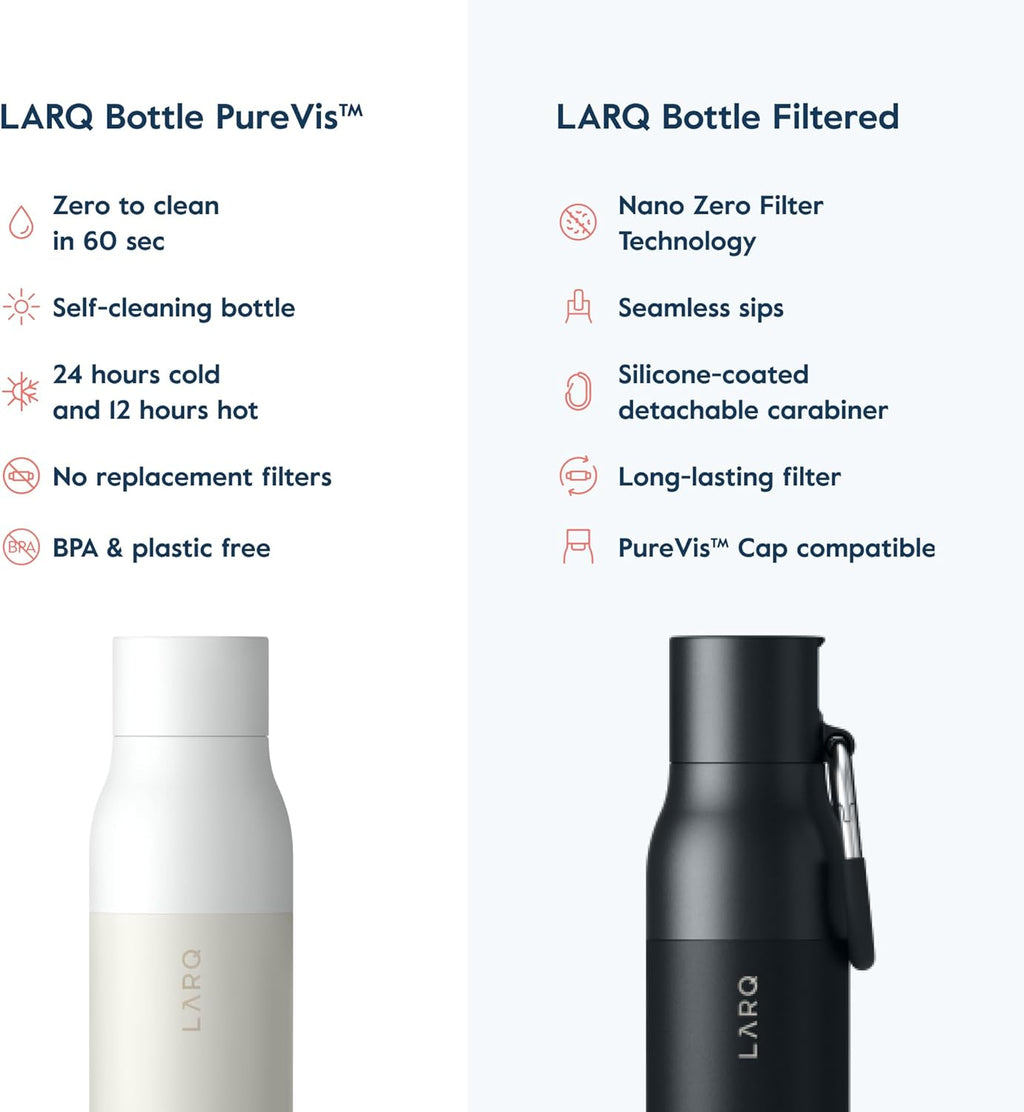 LARQ Bottle PureVis 17 oz - Self-Cleaning and Insulated Stainless Steel Water Bottle with UV Water Purifier and Award-winning Design | Reusable & Travel Friendly, 1-Year Warranty, Granite White