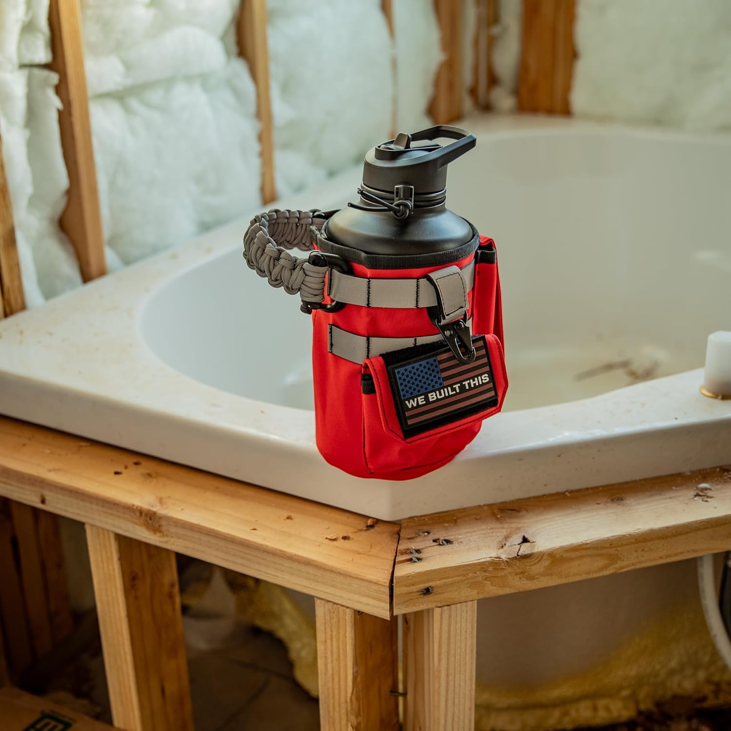 Iron Infidel Workforce Water Bottle - 64 oz Insulated Stainless Steel | Half Gallon Vacuum Water Jug | Paracord Handle, Removable Sleeve | Large Thermal Flask | Hiking, Camping, Workouts (Red)