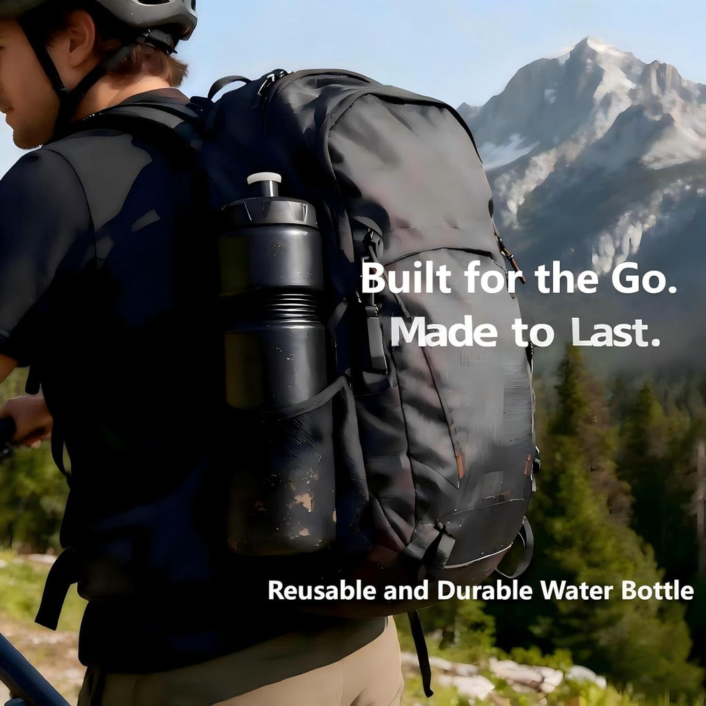 Squeeze Water Bottle Sports 24oz, BPA-Free Bicycle Water Bottle, Fit Bike Cage, Gym Cycling Hiking. (Black)