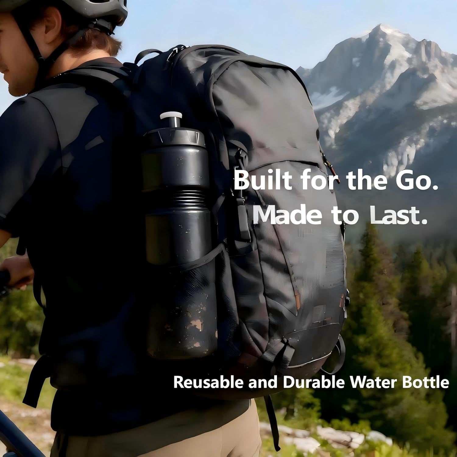 Squeeze Water Bottle Sports 24oz, BPA-Free Bicycle Water Bottle, Fit Bike Cage, Gym Cycling Hiking. (Black)