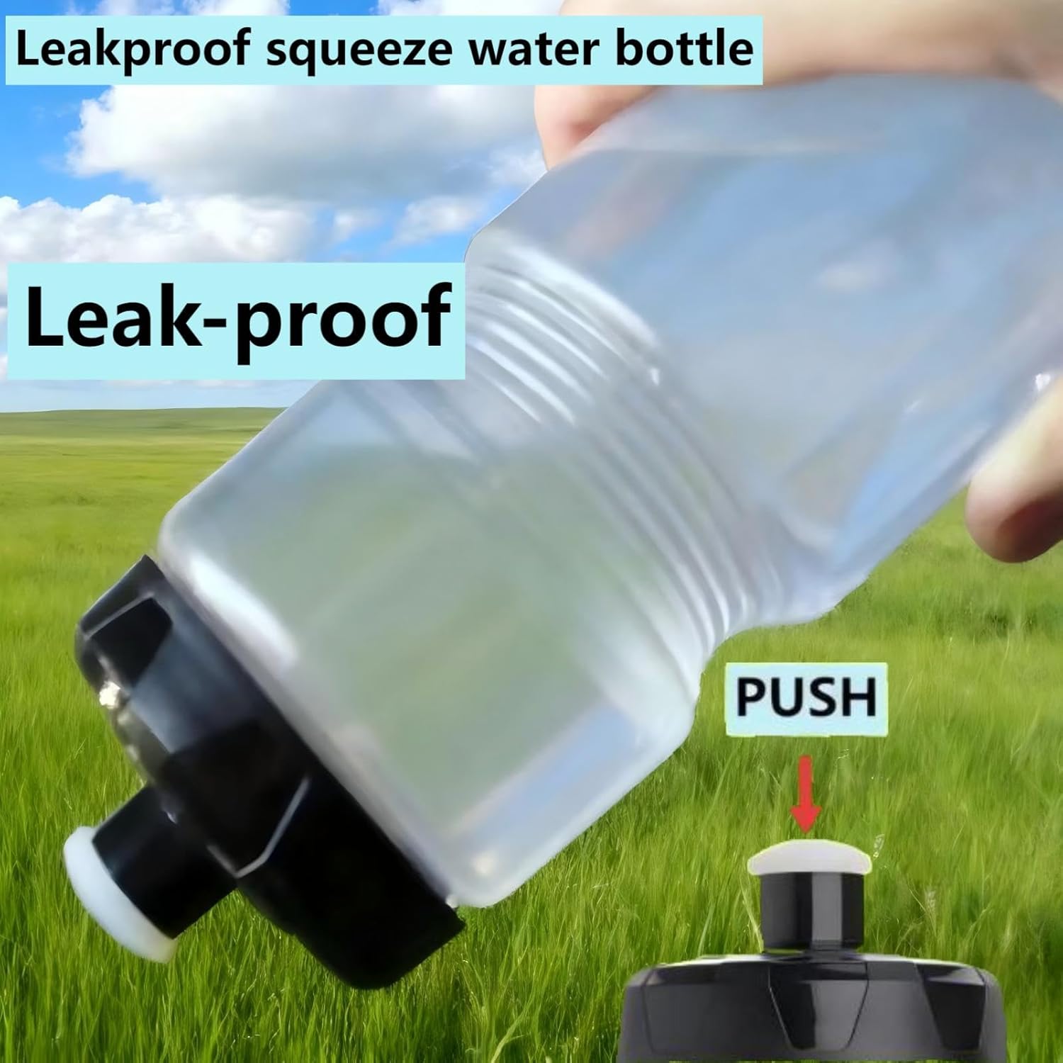 Bike Water Bottle Sports Squeeze Bottle, 24oz Bicycle Water Bottles with a Leak-proof Cap, BPA Free, Suitable for Gym Cycling Hiking Outdoor Sports.(clear