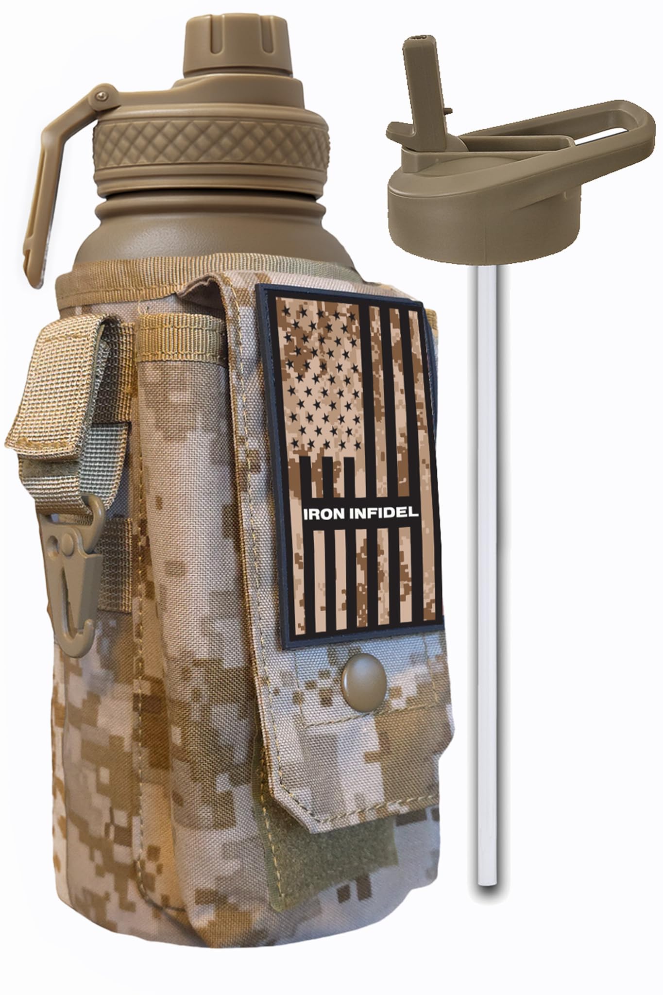 Iron Infidel Battle Bottle - Half Gallon Insulated Water Bottle with Paracord Handle, Large 64 oz Stainless Steel Water Jug with Rugged, Removable Sleeve for Keys, Wallet & Phone (Blue Line 2 Liter)