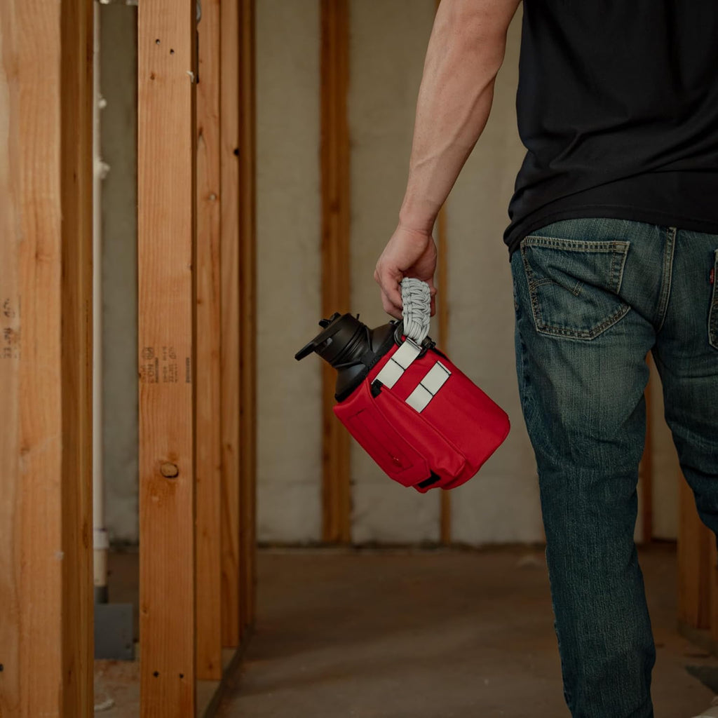 Iron Infidel Workforce Water Bottle - 64 oz Insulated Stainless Steel | Half Gallon Vacuum Water Jug | Paracord Handle, Removable Sleeve | Large Thermal Flask | Hiking, Camping, Workouts (Red)