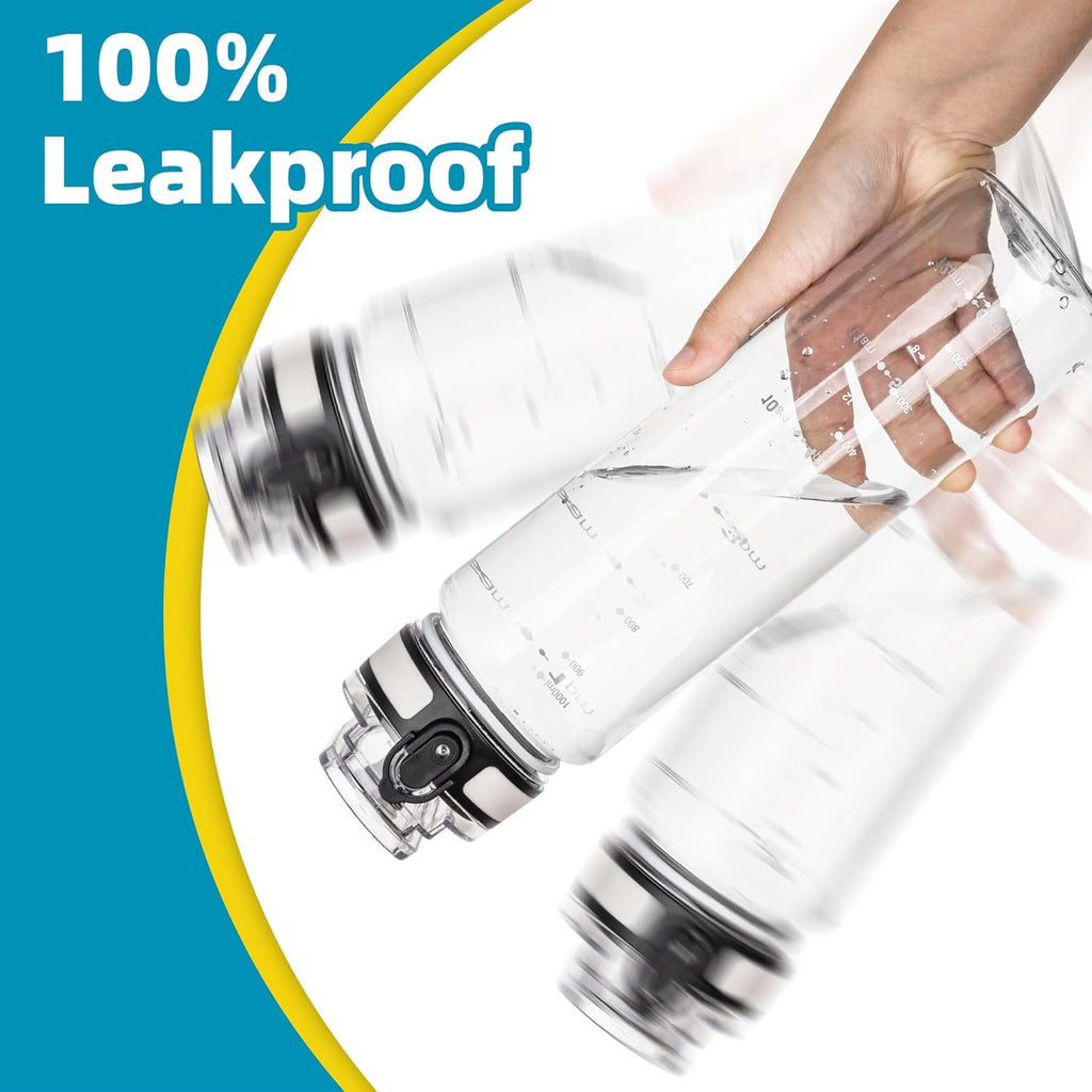 OLDLEY 32 oz Water Bottle, Motivational Water Bottle with Time Marker, Sports Water Bottle With Strap, Leakproof & BPA Free Large Water Bottles for School, Gym, Travel, Outdoor, Tritan, Transparent