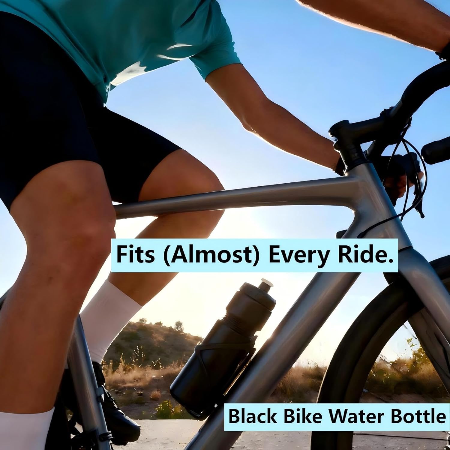 Squeeze Water Bottle Sports 24oz, BPA-Free Bicycle Water Bottle, Fit Bike Cage, Gym Cycling Hiking. (Black)