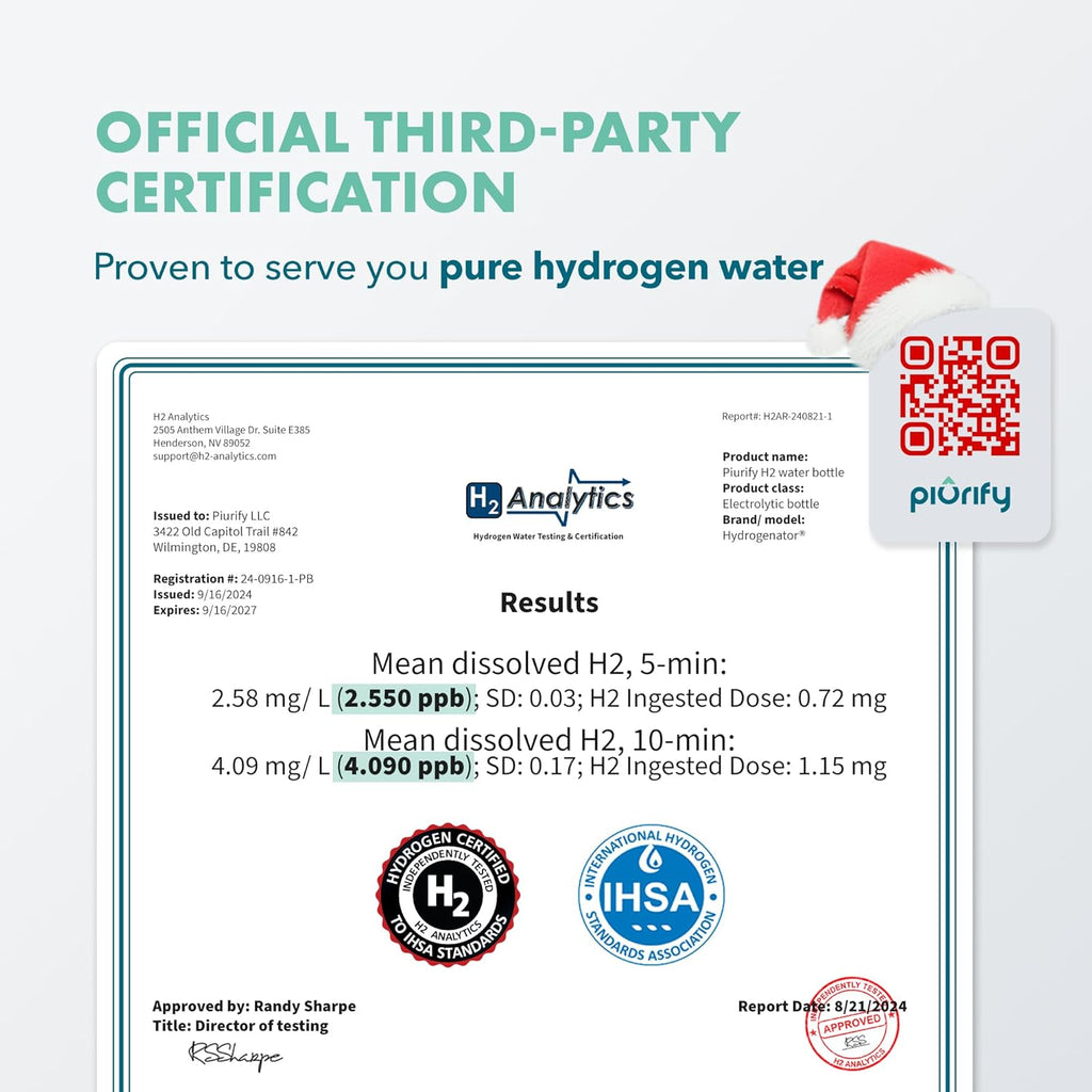 Hydrogen Water Bottle Generator - Up to 4100+ PPB - SPE/PEM Technology - Certified H2 Generator - Portable Athletic Performance & Hydration System - 6-Hour Hydrogen Retention, 10 oz (Turquoise)