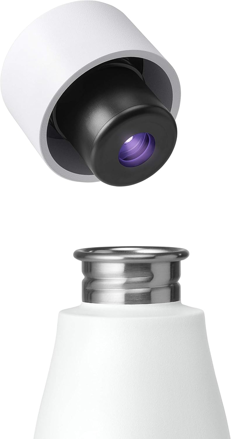 LARQ Bottle Movement PureVis 32 oz - Lightweight Self-Cleaning and Non-Insulated Stainless Steel Water Bottle with UV Water Purifier, 1-Year Warranty, White/Dune