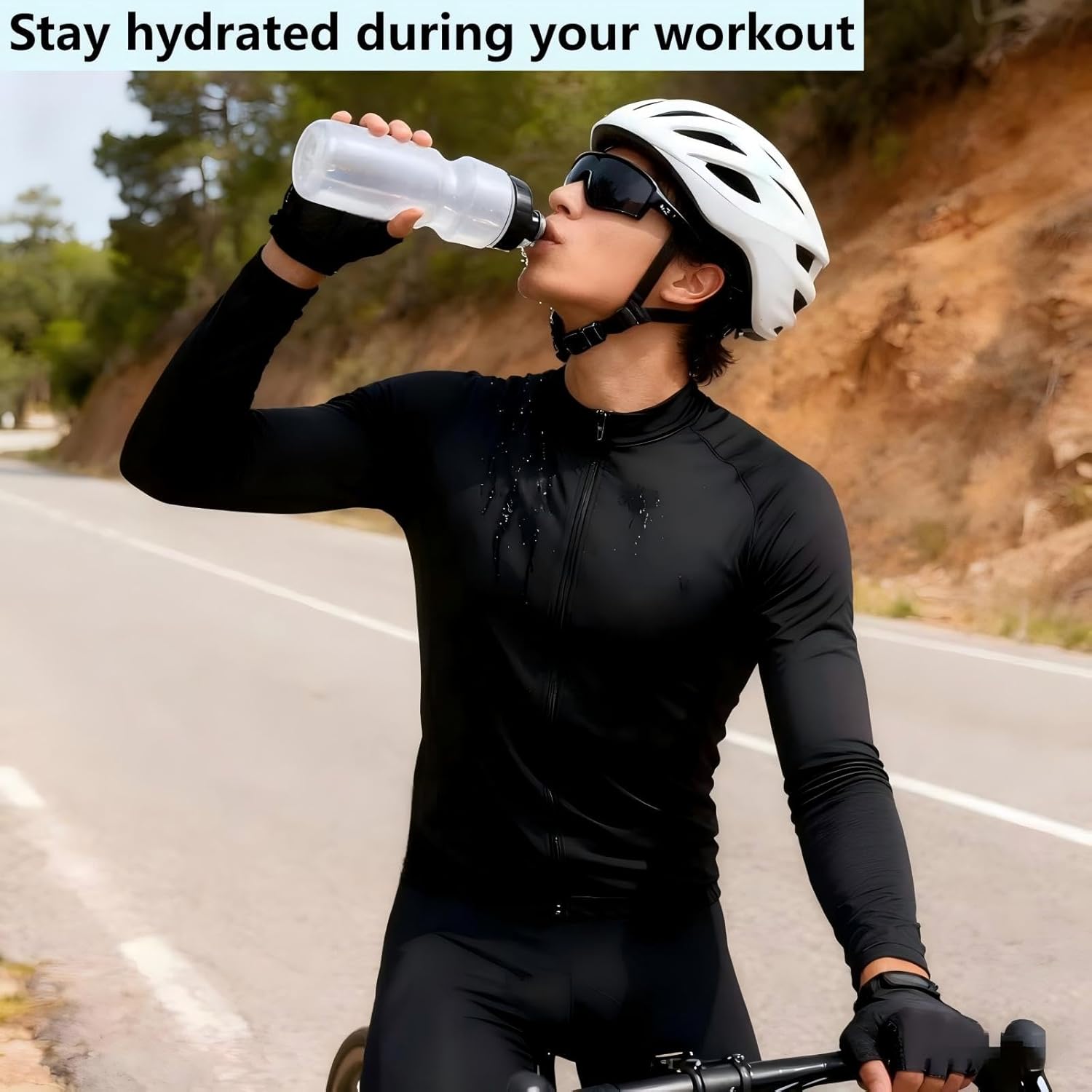 Bike Water Bottle Sports Squeeze Bottle, 24oz Bicycle Water Bottles with a Leak-proof Cap, BPA Free, Suitable for Gym Cycling Hiking Outdoor Sports.(clear