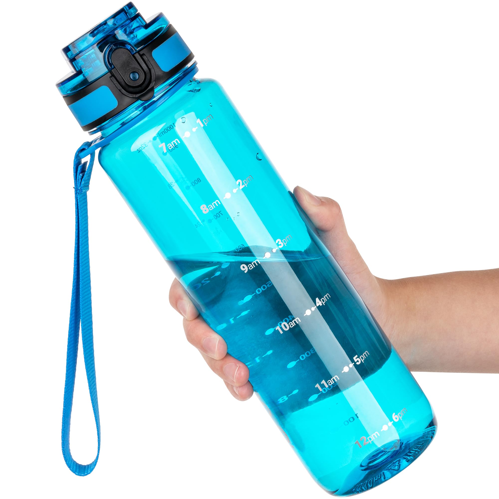 OLDLEY 32 oz Water Bottle, Motivational Water Bottle with Time Marker, Sports Water Bottle With Strap, Leakproof & BPA Free Large Water Bottles for School, Gym, Travel, Outdoor, Tritan, Transparent