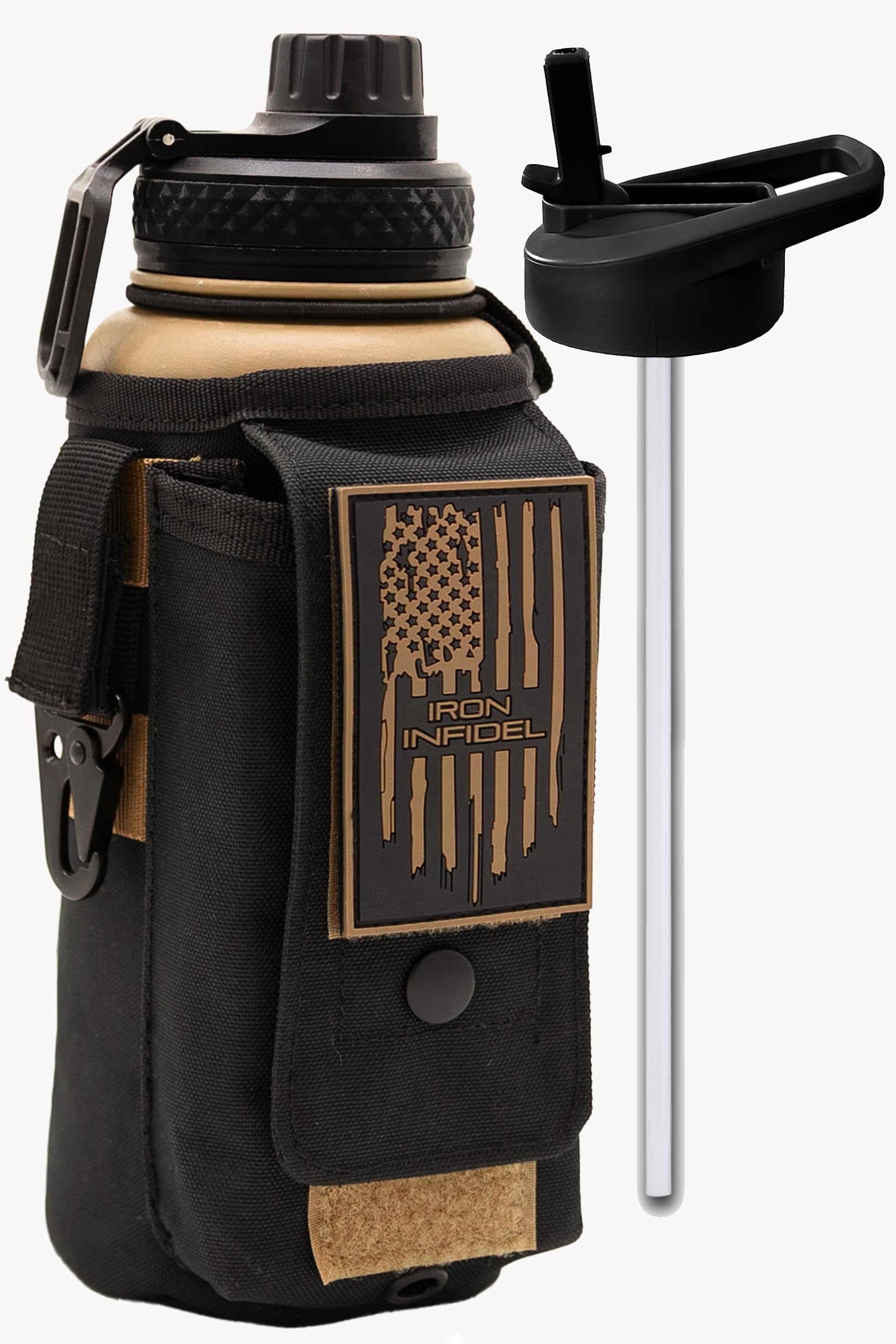 Iron Infidel Battle Bottle - Half Gallon Insulated Water Bottle with Paracord Handle, Large 64 oz Stainless Steel Water Jug with Rugged, Removable Sleeve for Keys, Wallet & Phone (Blue Line 2 Liter)