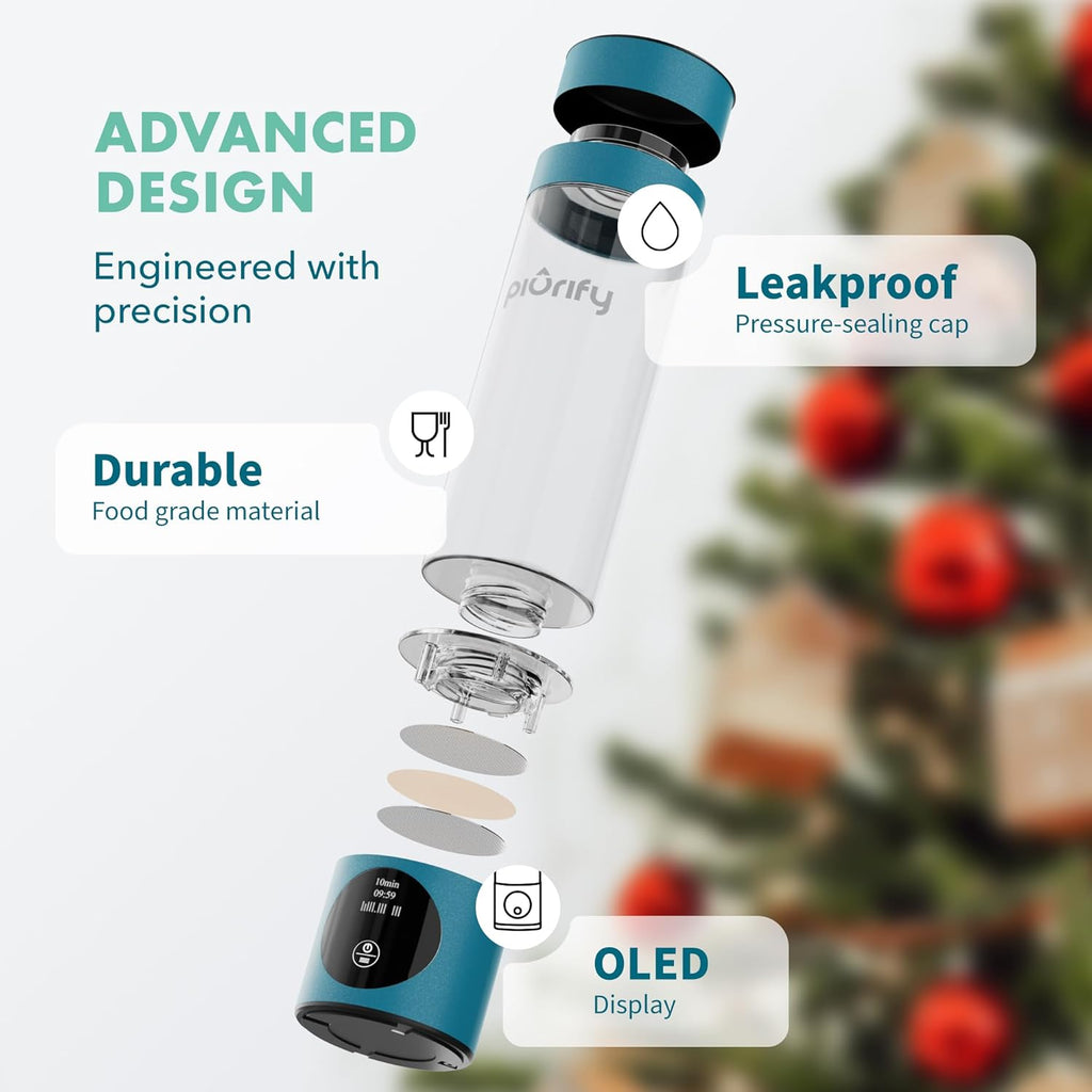 Hydrogen Water Bottle Generator - Up to 4100+ PPB - SPE/PEM Technology - Certified H2 Generator - Portable Athletic Performance & Hydration System - 6-Hour Hydrogen Retention, 10 oz (Turquoise)