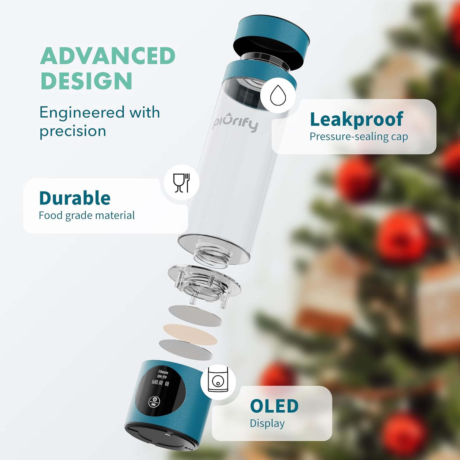 Hydrogen Water Bottle Generator - Up to 4100+ PPB - SPE/PEM Technology - Certified H2 Generator - Portable Athletic Performance & Hydration System - 6-Hour Hydrogen Retention, 10 oz (Turquoise)