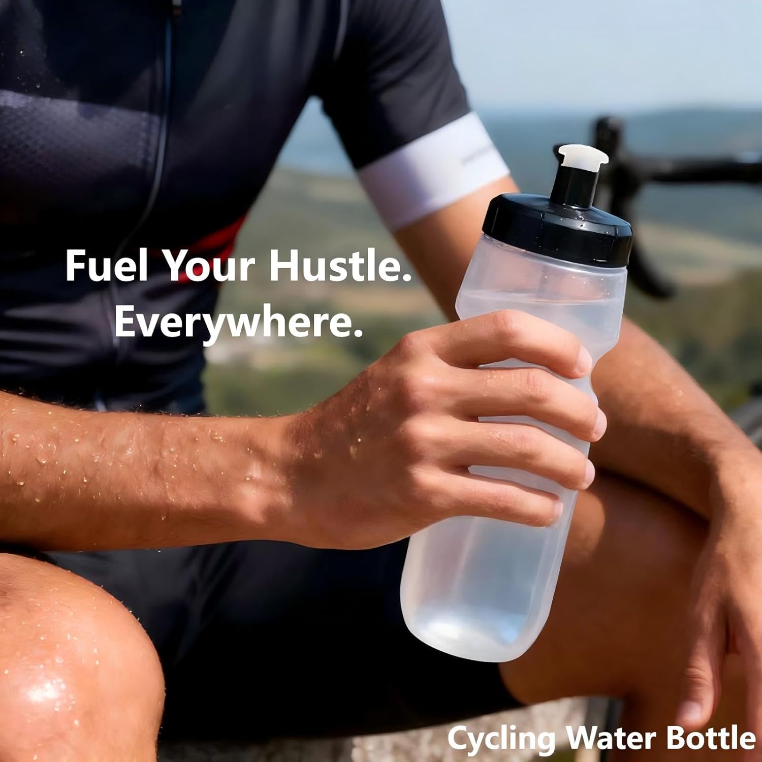 Bike Water Bottle Sports Squeeze Bottle, 24oz Bicycle Water Bottles with a Leak-proof Cap, BPA Free, Suitable for Gym Cycling Hiking Outdoor Sports.(clear