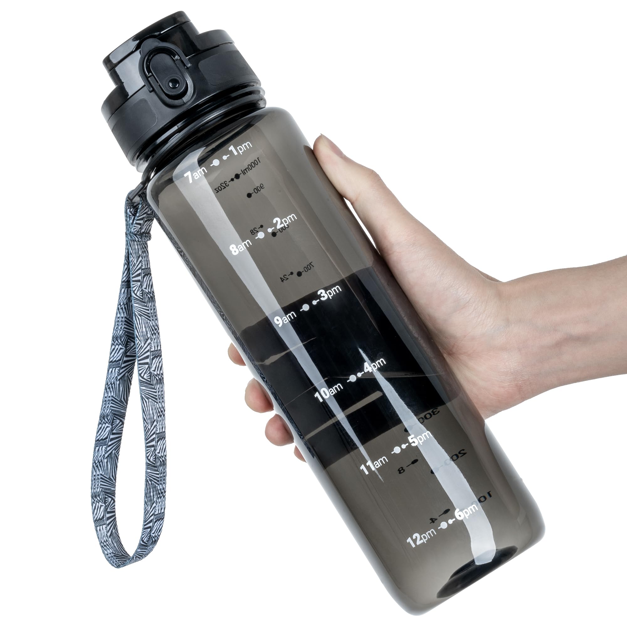 OLDLEY 32 oz Water Bottle, Motivational Water Bottle with Time Marker, Sports Water Bottle With Strap, Leakproof & BPA Free Large Water Bottles for School, Gym, Travel, Outdoor, Tritan, Transparent