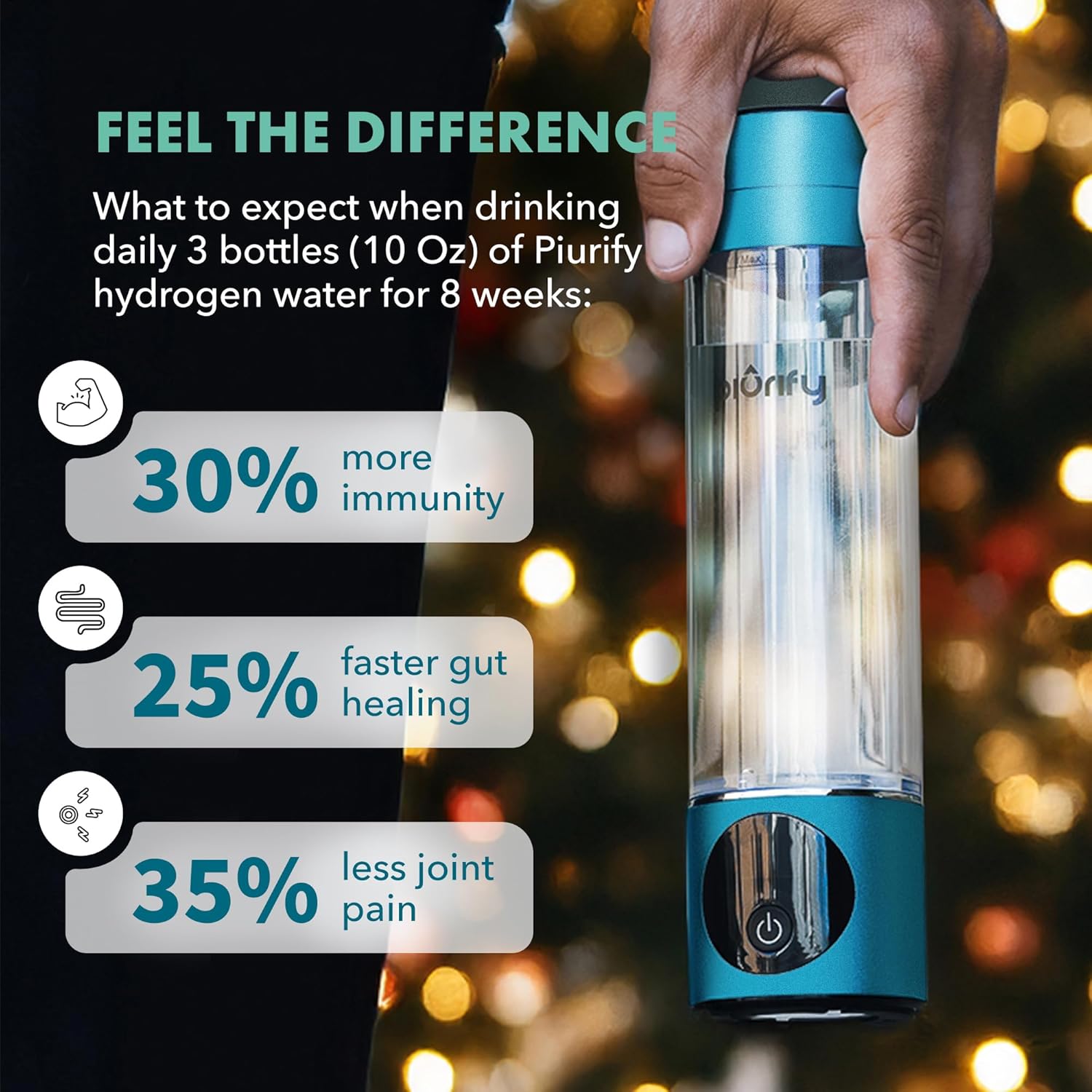 Hydrogen Water Bottle Generator - Up to 4100+ PPB - SPE/PEM Technology - Certified H2 Generator - Portable Athletic Performance & Hydration System - 6-Hour Hydrogen Retention, 10 oz (Turquoise)