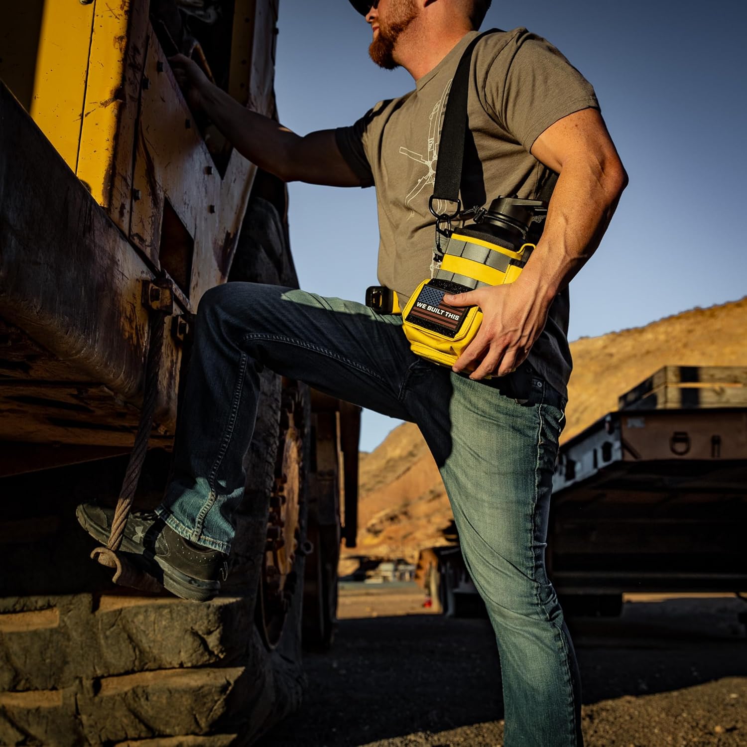 Iron Infidel Workforce Water Bottle - 64 oz Insulated Stainless Steel | Half Gallon Vacuum Water Jug | Paracord Handle, Removable Sleeve | Large Thermal Flask | Hiking, Camping, Workouts (Yellow)