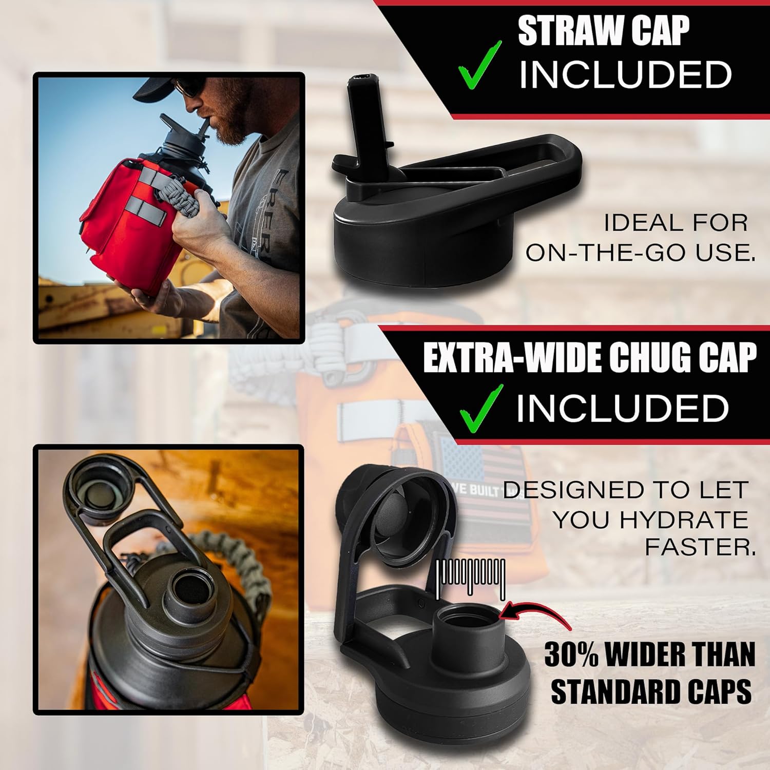 Iron Infidel Workforce Water Bottle - 64 oz Insulated Stainless Steel | Half Gallon Vacuum Water Jug | Paracord Handle, Removable Sleeve | Large Thermal Flask | Hiking, Camping, Workouts (Red)