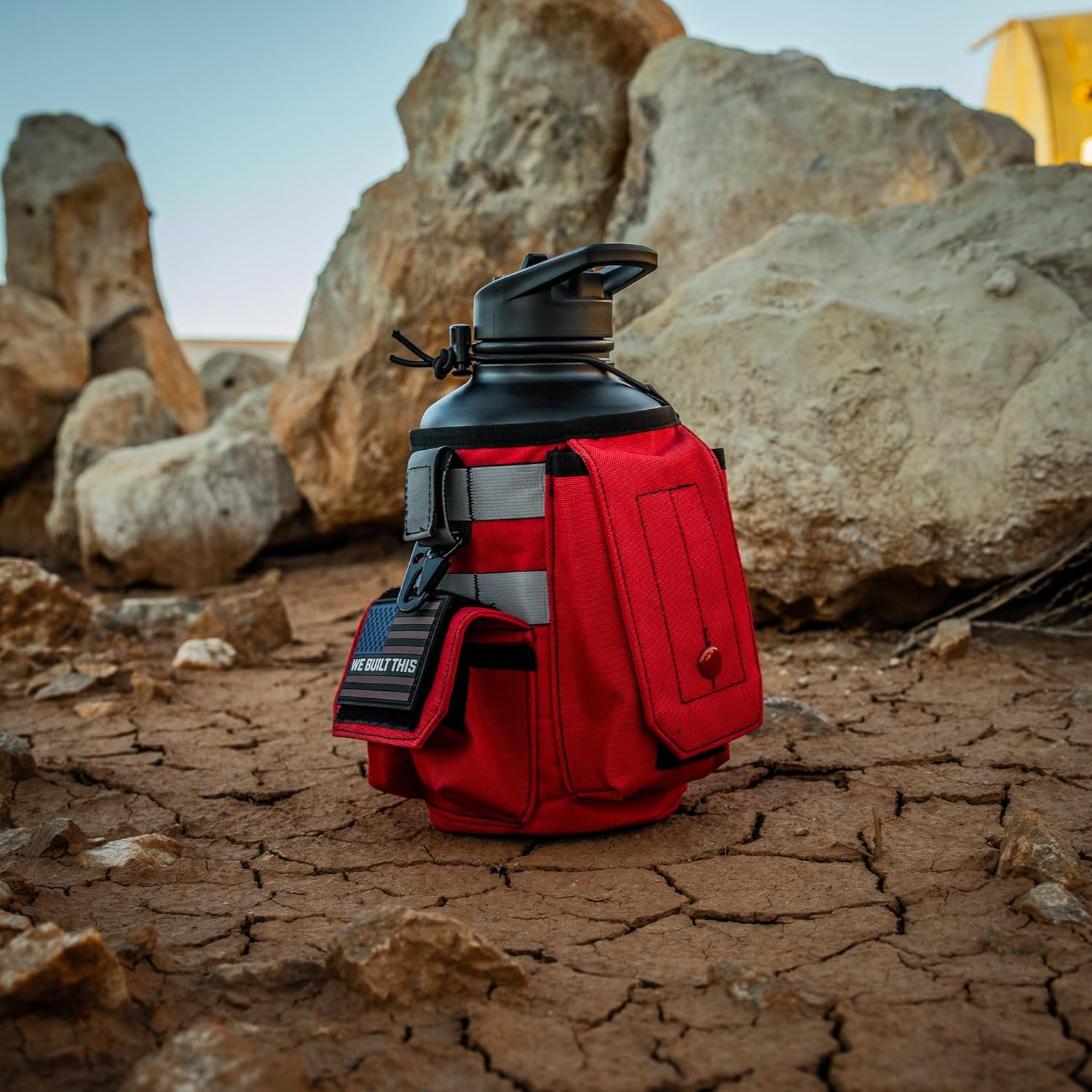 Iron Infidel Workforce Water Bottle - 64 oz Insulated Stainless Steel | Half Gallon Vacuum Water Jug | Paracord Handle, Removable Sleeve | Large Thermal Flask | Hiking, Camping, Workouts (Red)