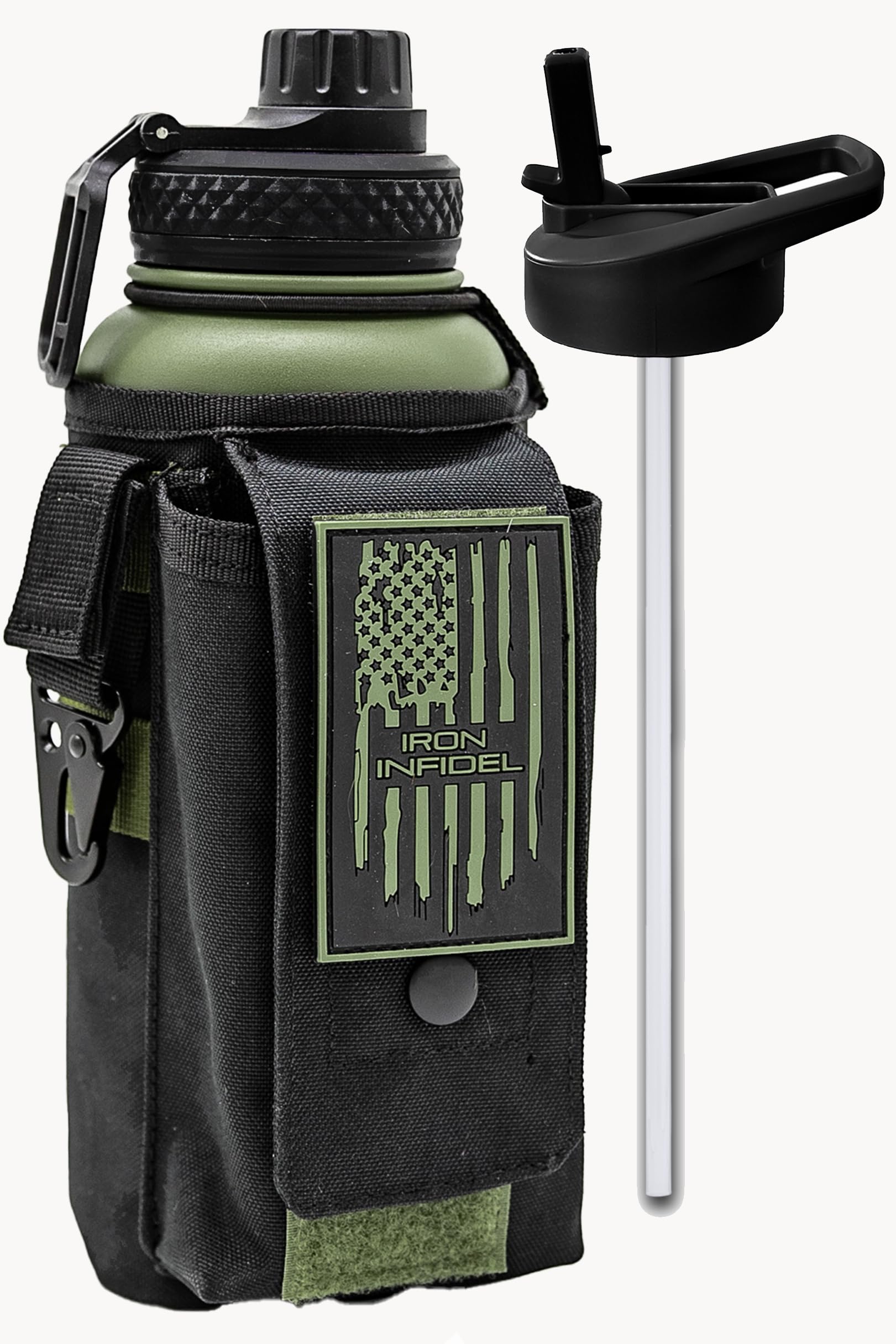 Iron Infidel Battle Bottle - Half Gallon Insulated Water Bottle with Paracord Handle, Large 64 oz Stainless Steel Water Jug with Rugged, Removable Sleeve for Keys, Wallet & Phone (Blue Line 2 Liter)