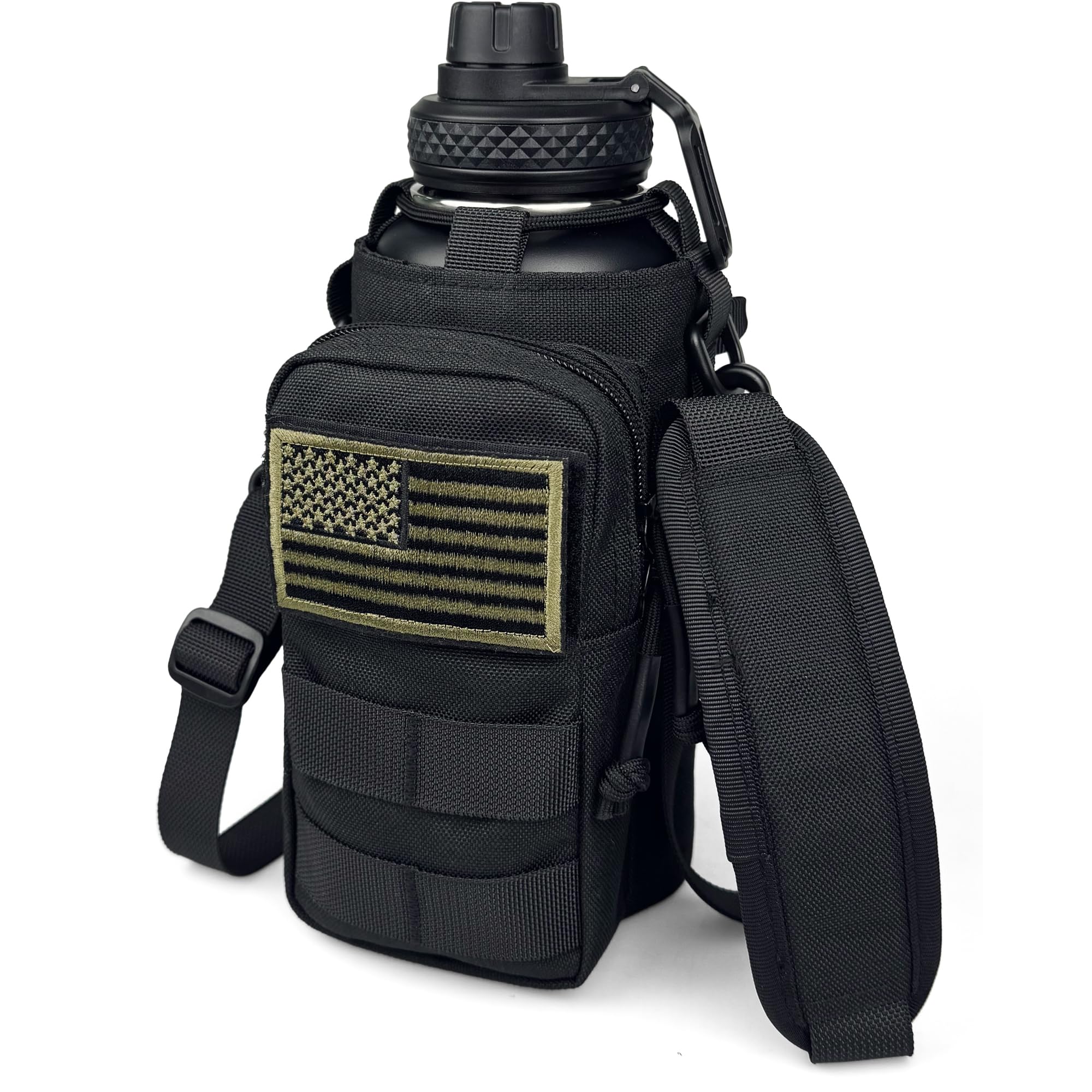 64 Oz Water Bottle with Sleeve - Half Gallon Big Insulated Water Jug with Strap Stainless Steel Gym Water Bottles for Men Sports Workout Hiking All Black