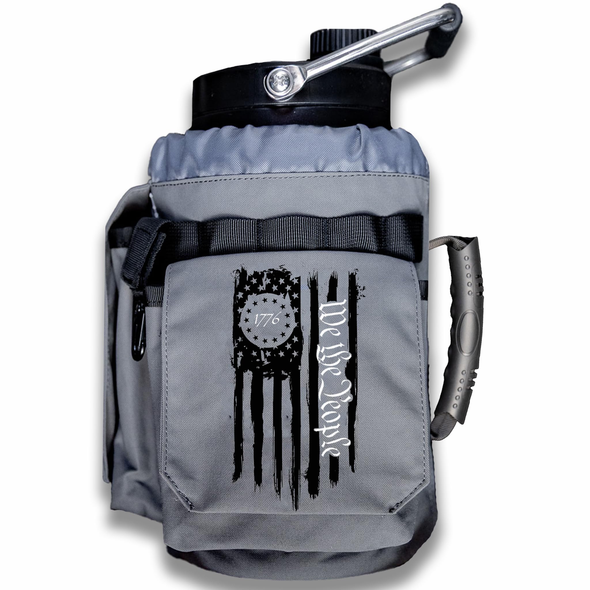 Iron Infidel Battle Bottle - Half Gallon Insulated Water Bottle with Paracord Handle, Large 64 oz Stainless Steel Water Jug with Rugged, Removable Sleeve for Keys, Wallet & Phone (Blue Line 2 Liter)