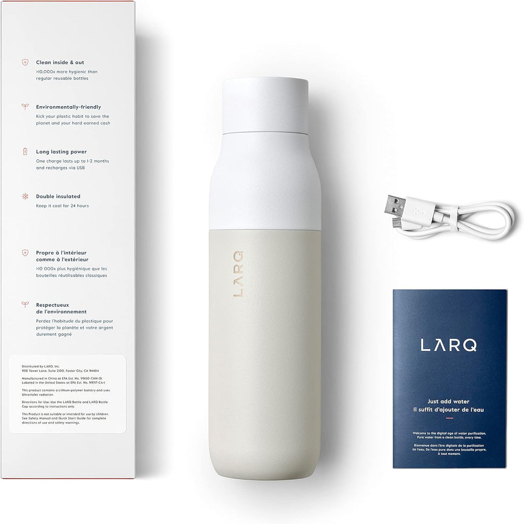 LARQ Bottle PureVis 17 oz - Self-Cleaning and Insulated Stainless Steel Water Bottle with UV Water Purifier and Award-winning Design | Reusable & Travel Friendly, 1-Year Warranty, Granite White