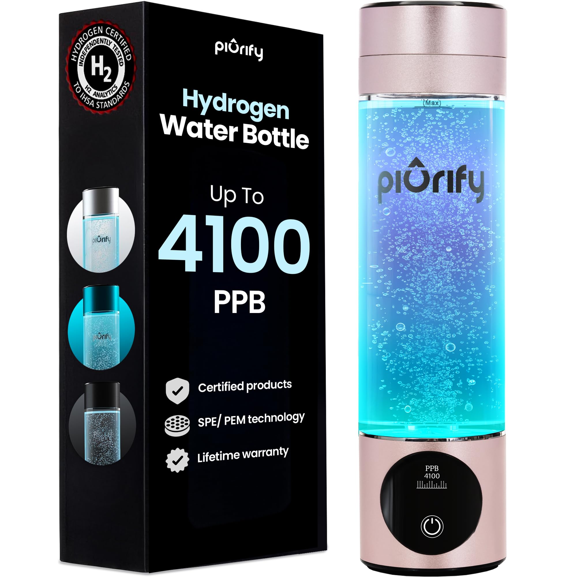 Hydrogen Water Bottle Generator - Up to 4100+ PPB - SPE/PEM Technology - Certified H2 Generator - Portable Athletic Performance & Hydration System - 6-Hour Hydrogen Retention, 10 oz (Turquoise)