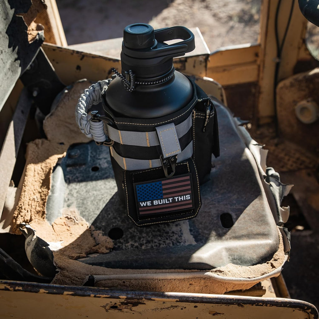 Iron Infidel Workforce Water Bottle - 64 oz Insulated Stainless Steel | Half Gallon Vacuum Water Jug | Paracord Handle, Removable Sleeve | Large Thermal Flask | Hiking, Camping, Workouts (Black)