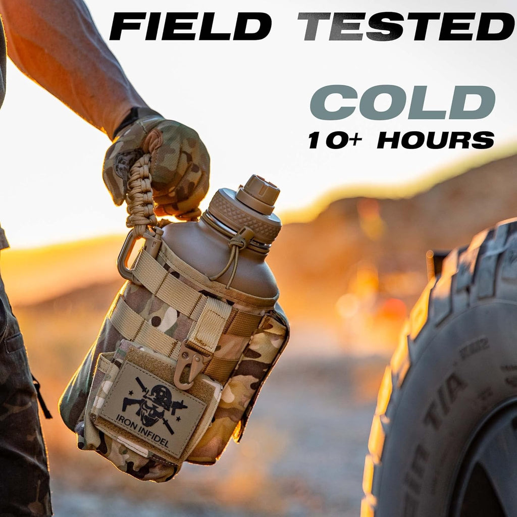 Battle Bottle - Half Gallon Insulated Water Bottle with Paracord Handle - 64 oz Stainless Steel Water Jug with Two Rugged, Removable Sleeves for Keys, Wallet & Phone (Camo Sleeves Bundle)