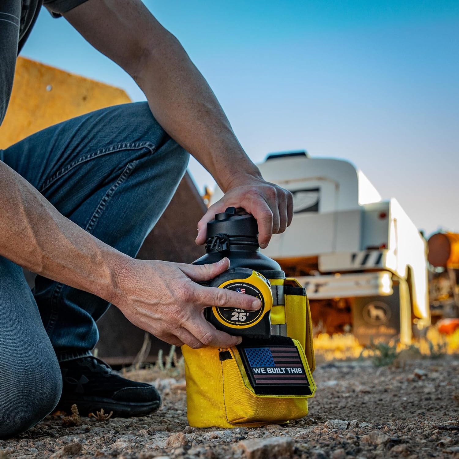 Iron Infidel Workforce Water Bottle - 64 oz Insulated Stainless Steel | Half Gallon Vacuum Water Jug | Paracord Handle, Removable Sleeve | Large Thermal Flask | Hiking, Camping, Workouts (Yellow)