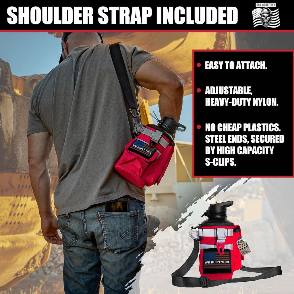 Iron Infidel Workforce Water Bottle - 64 oz Insulated Stainless Steel | Half Gallon Vacuum Water Jug | Paracord Handle, Removable Sleeve | Large Thermal Flask | Hiking, Camping, Workouts (Red)