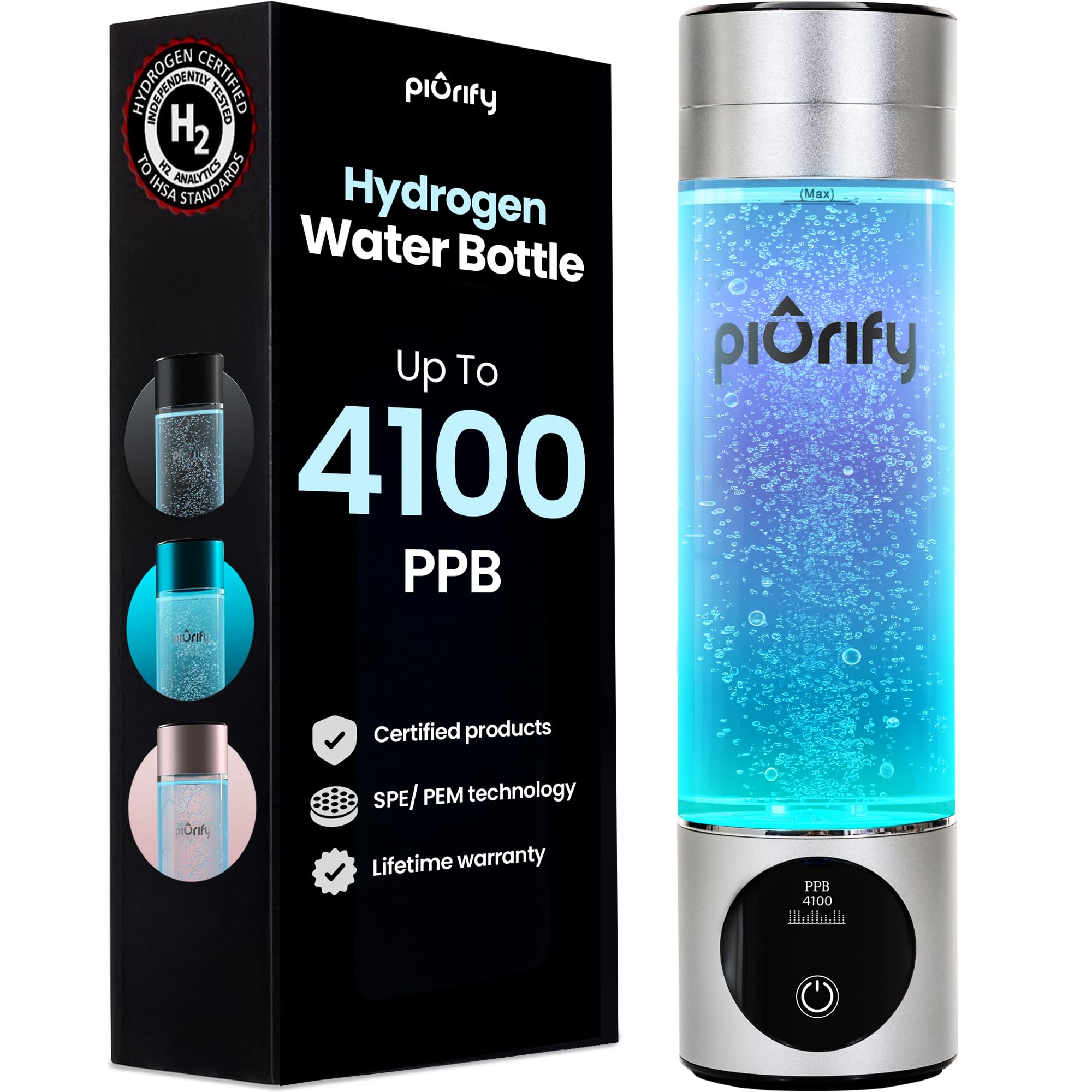 Hydrogen Water Bottle Generator - Up to 4100+ PPB - SPE/PEM Technology - Certified H2 Generator - Portable Athletic Performance & Hydration System - 6-Hour Hydrogen Retention, 10 oz (Turquoise)
