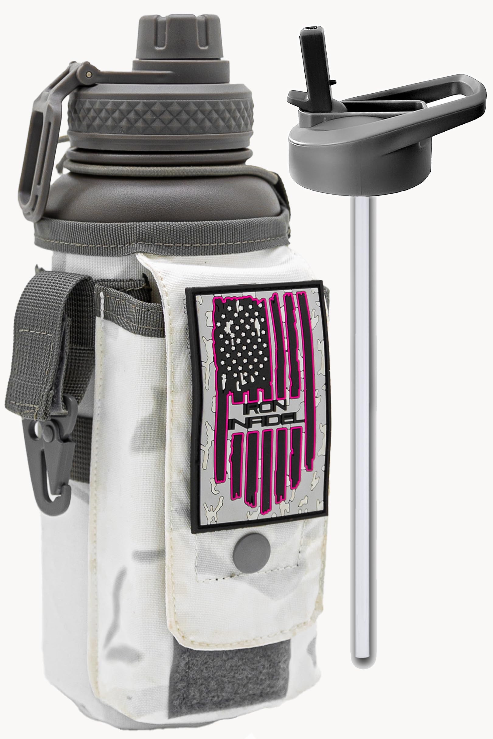 Iron Infidel Battle Bottle - Half Gallon Insulated Water Bottle with Paracord Handle, Large 64 oz Stainless Steel Water Jug with Rugged, Removable Sleeve for Keys, Wallet & Phone (Blue Line 2 Liter)