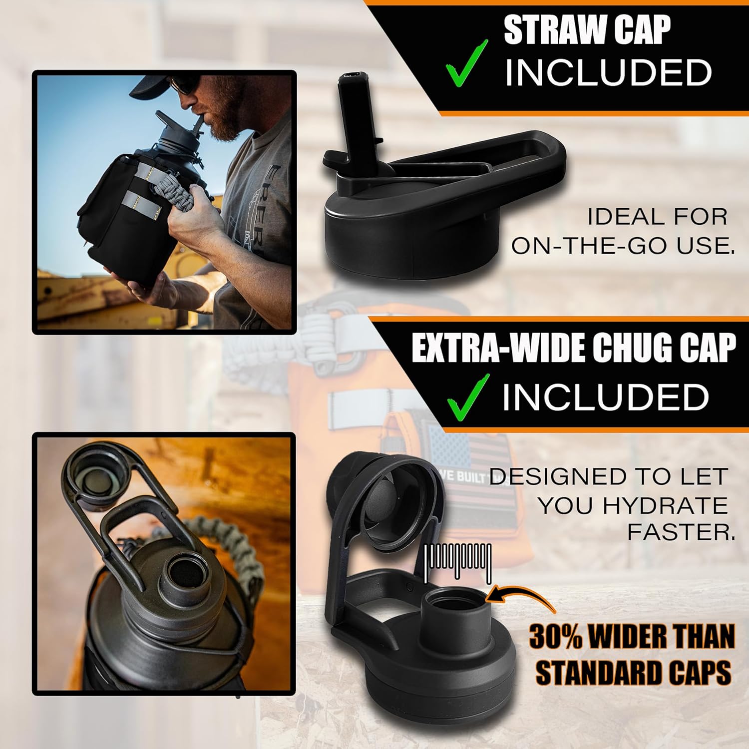 Iron Infidel Workforce Water Bottle - 64 oz Insulated Stainless Steel | Half Gallon Vacuum Water Jug | Paracord Handle, Removable Sleeve | Large Thermal Flask | Hiking, Camping, Workouts (Black)