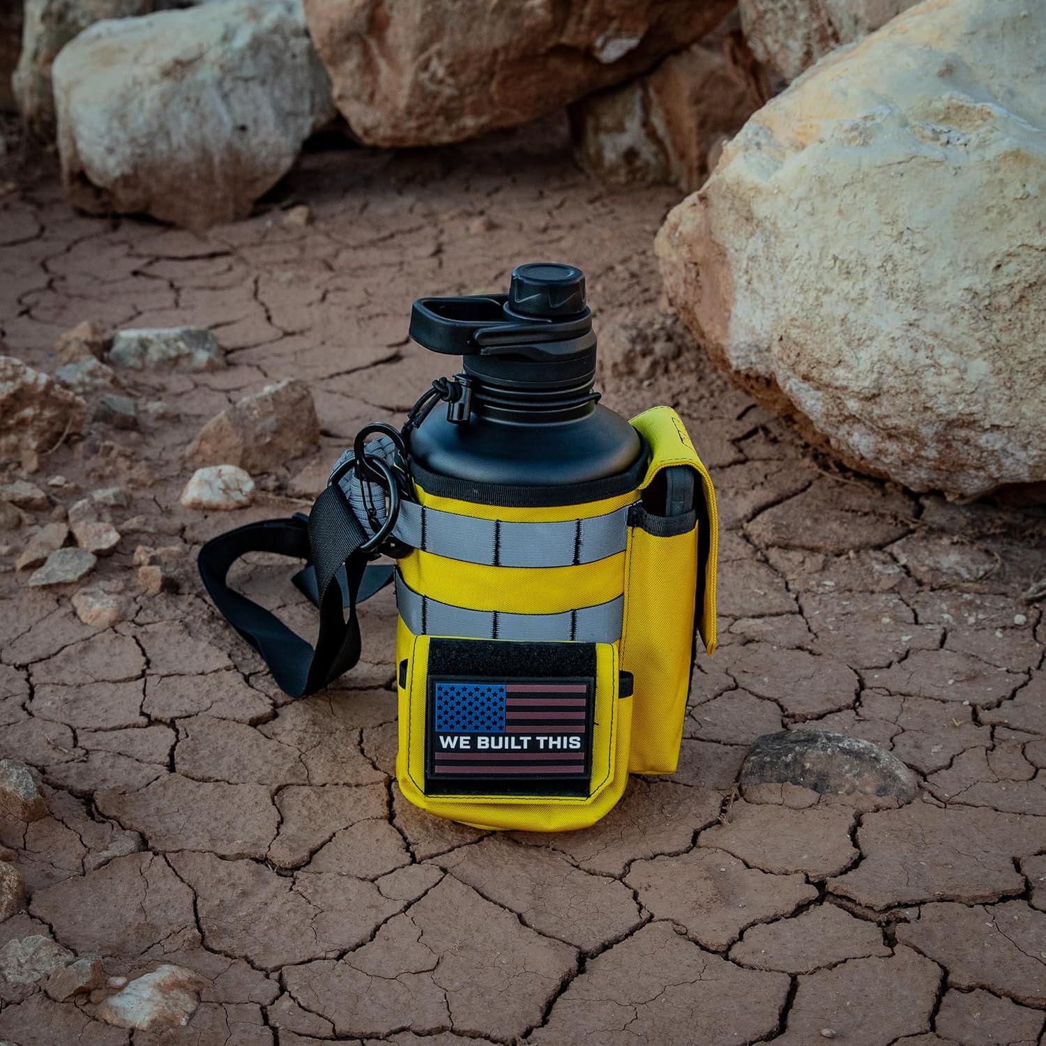 Iron Infidel Workforce Water Bottle - 64 oz Insulated Stainless Steel | Half Gallon Vacuum Water Jug | Paracord Handle, Removable Sleeve | Large Thermal Flask | Hiking, Camping, Workouts (Yellow)